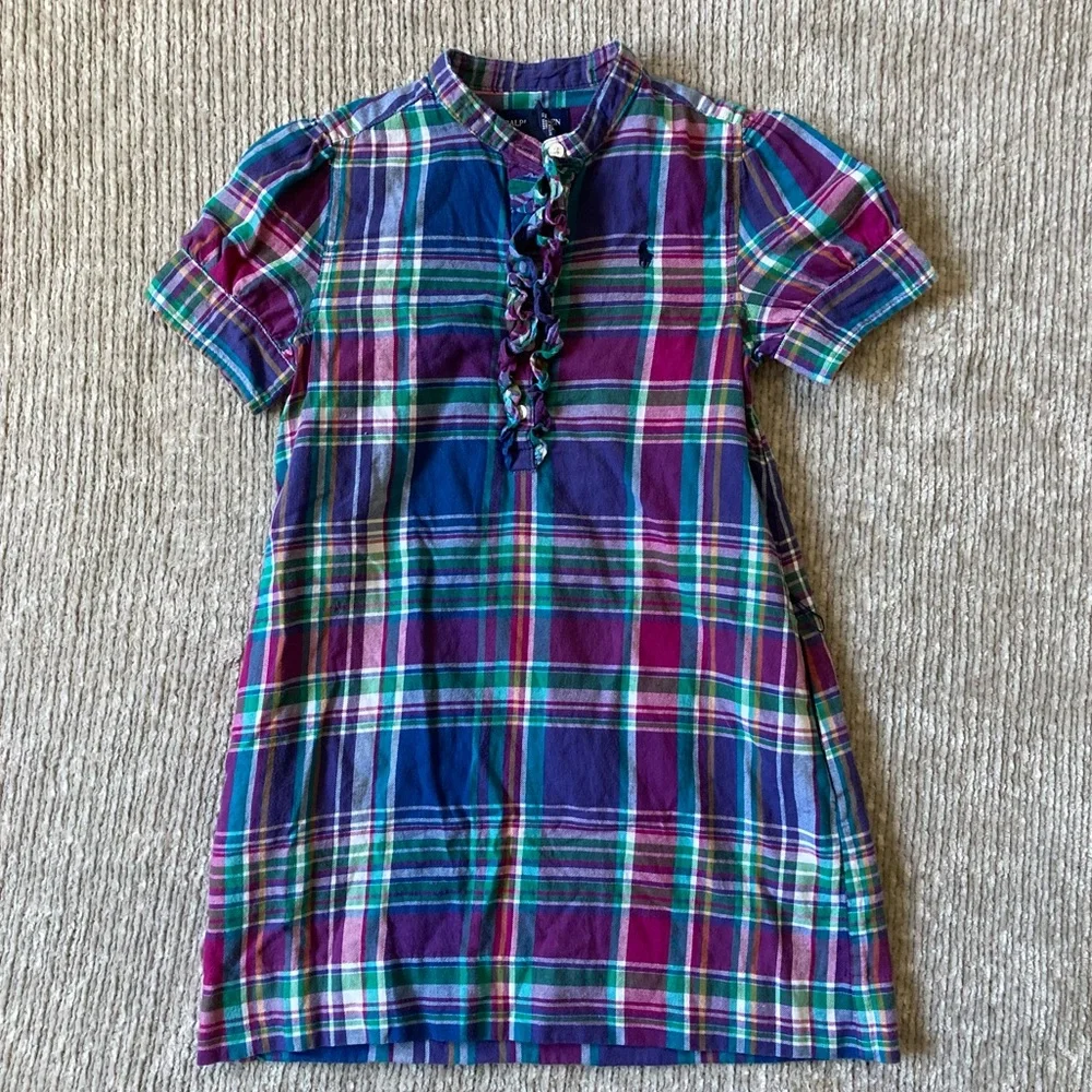 Ralph Lauren Plaid Ruffle Shirt Dress Size 6 Fall Back to School Prep Classic